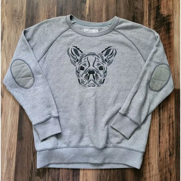 Graphic Tee Tops - Graphic Tee Gray French Bulldog Sweatshirt Elbow Patches Sz L